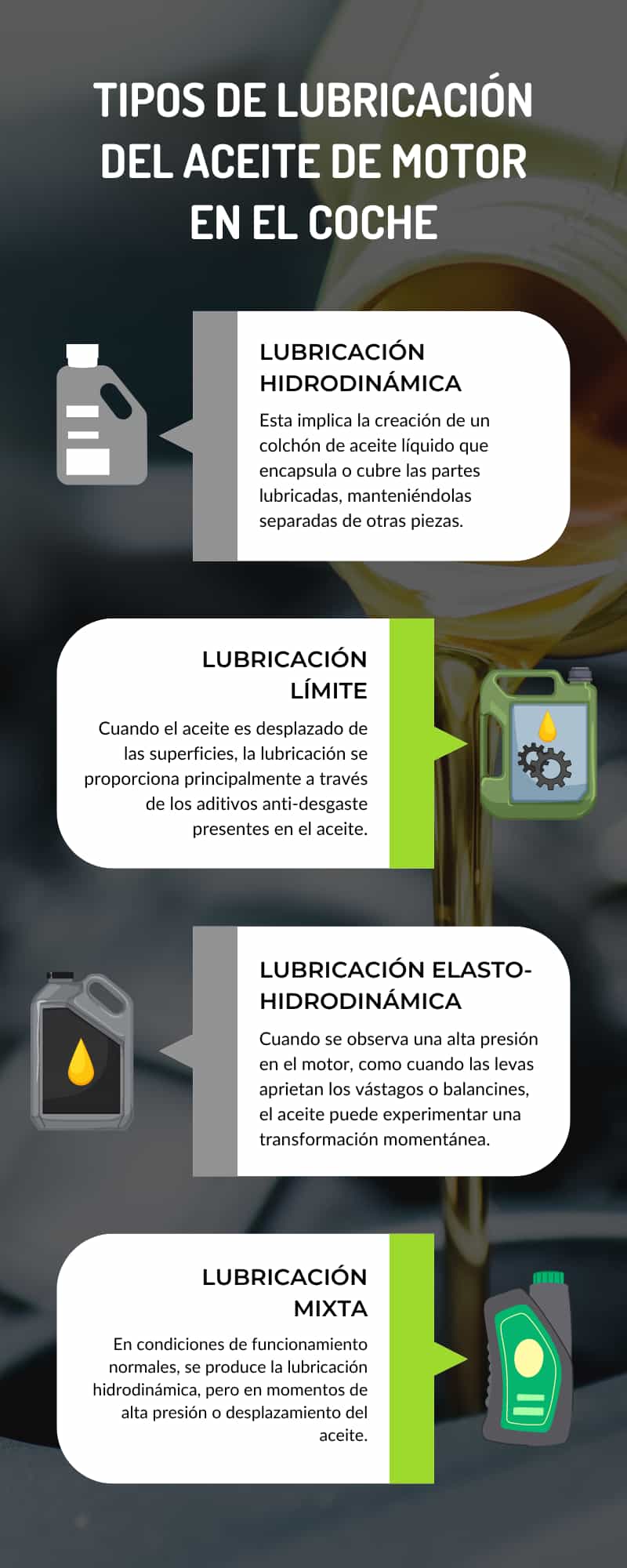 Tipos de lubricación del aceite en el coche