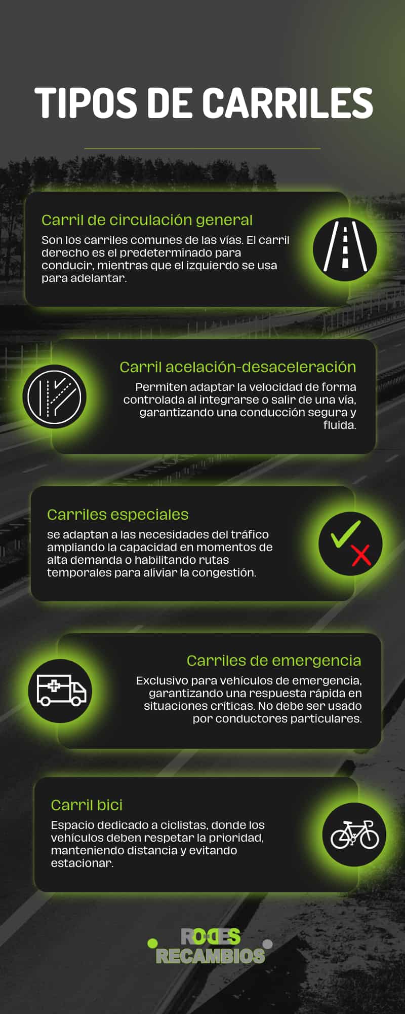 Tipos de carriles Tipos de carriles